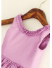 Ruffled Neck Purple Cotton Knee Length Flower Girl Dress